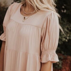 Sunshine midi tiered dress in blush